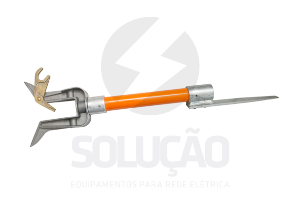 Bastão para sustentação de cabos fabricado em tubo de fibra de vidro na cor laranja e componentes em alumínio leve e resistente.
